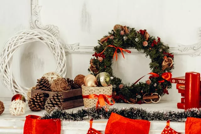 holiday decorations on table